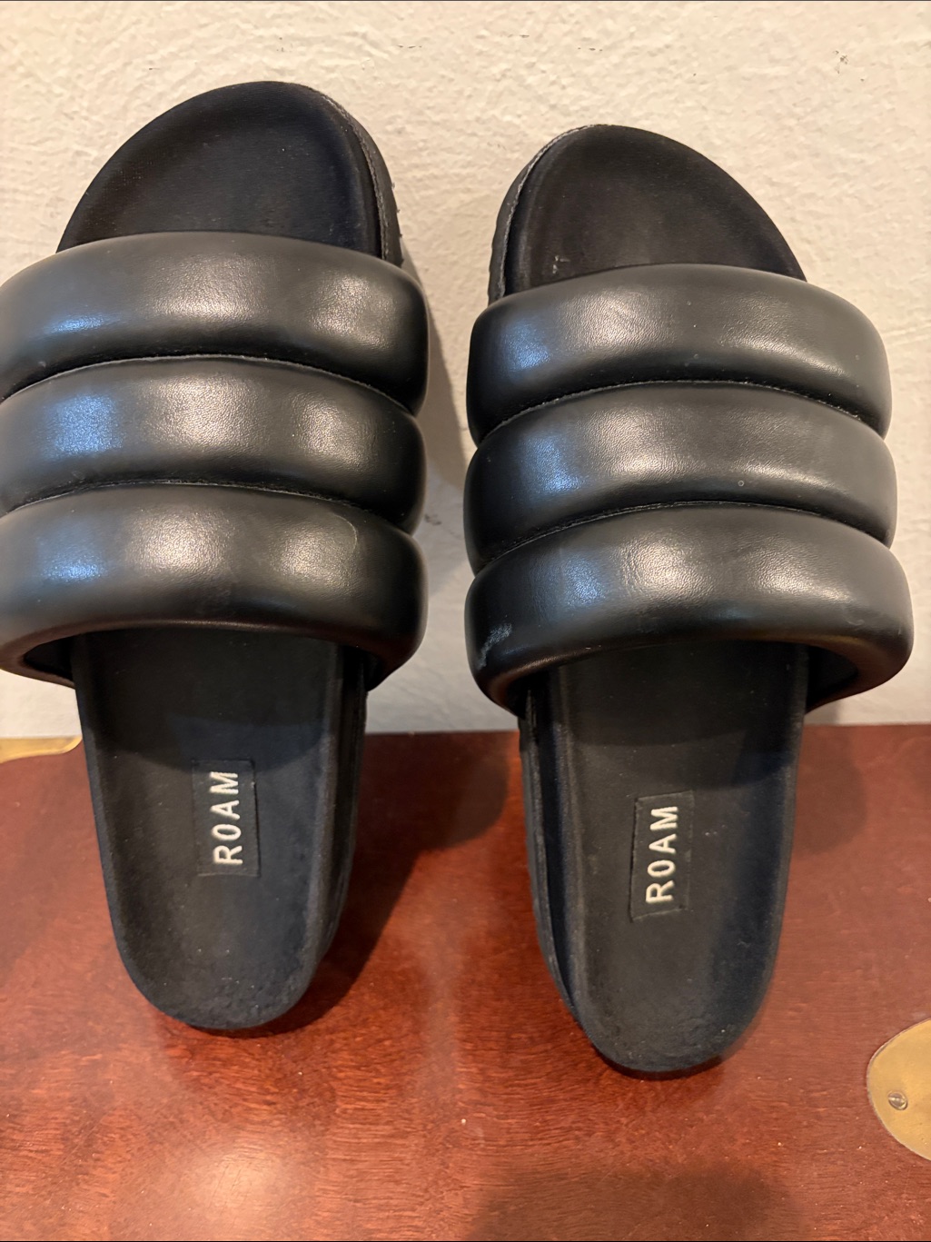 Roam Black Puffy Quilted Triple-Band Slide Sandals